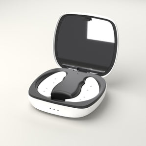 Eyetech 2.0 charging case open with both pods docked